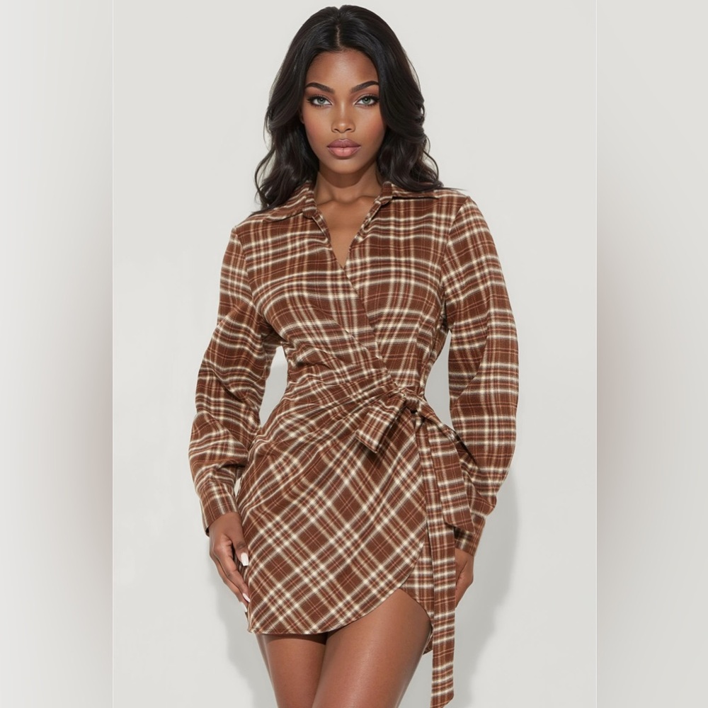 Fashion Nova Brown Plaid Dress